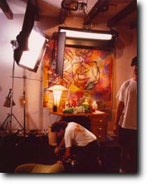 Roz's apartment, jammed with lights